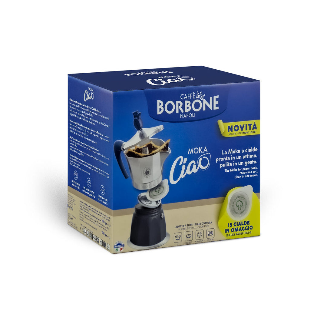 Moka Ciao Induzione Caffè Borbone + 15 Cialde Omaggio - Eleganza e Gusto Italiano