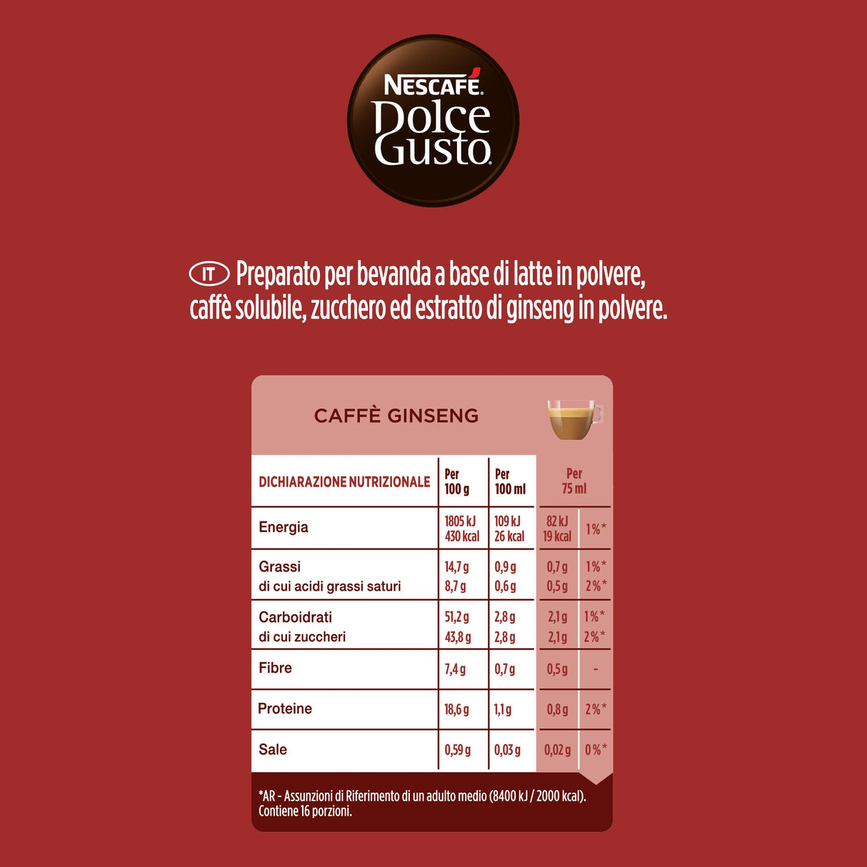 16 Capsule Nescafé Dolce Gusto - Caffè Ginseng