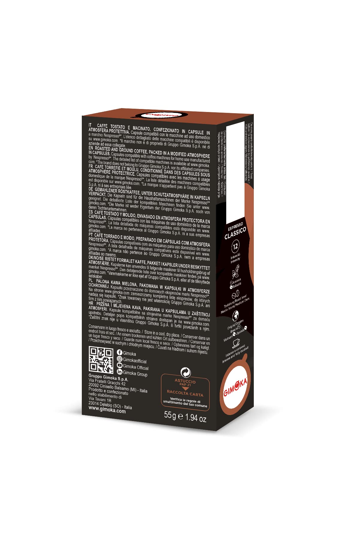 10 Capsule Gimoka Compatibili Nespresso Classico Alluminio