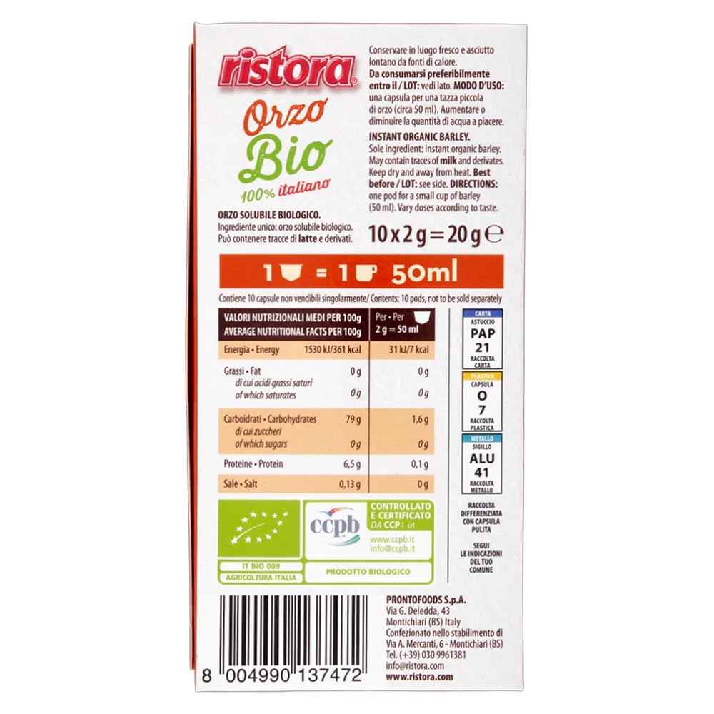 Ristora 10 capsule Compatibile Nespresso - Orzo Biologico
