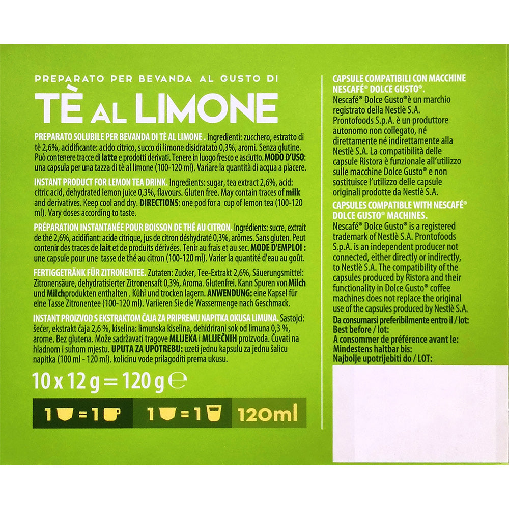 10 Capsule Compatibili Nescafé Dolce Gusto Ristora - Tè al Limone