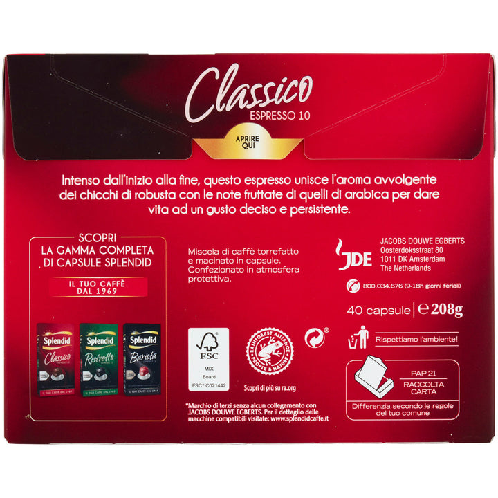 Splendid Capsule Classico Compatibili Nespresso – Confezione da 40 capsule