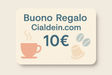 Stile: grafica vettoriale minimal, colori pastello, design pulito.
Oggetto principale: card regalo moderna, orizzontale, con bordo stondato e texture leggera.
Testo grande e ben visibile al centro: “Buono Regalo Cialdein.com”.
Sotto, in evidenza il valore: “10€”.
Elementi decorativi: icone semplici legate al caffè (tazzina fumante stilizzata, chicchi minimal, capsule).
Sfondo: tinta unita chiara, con ombreggiatura soft per dare profondità.
Formato: 1:1 quadrato per Shopify.