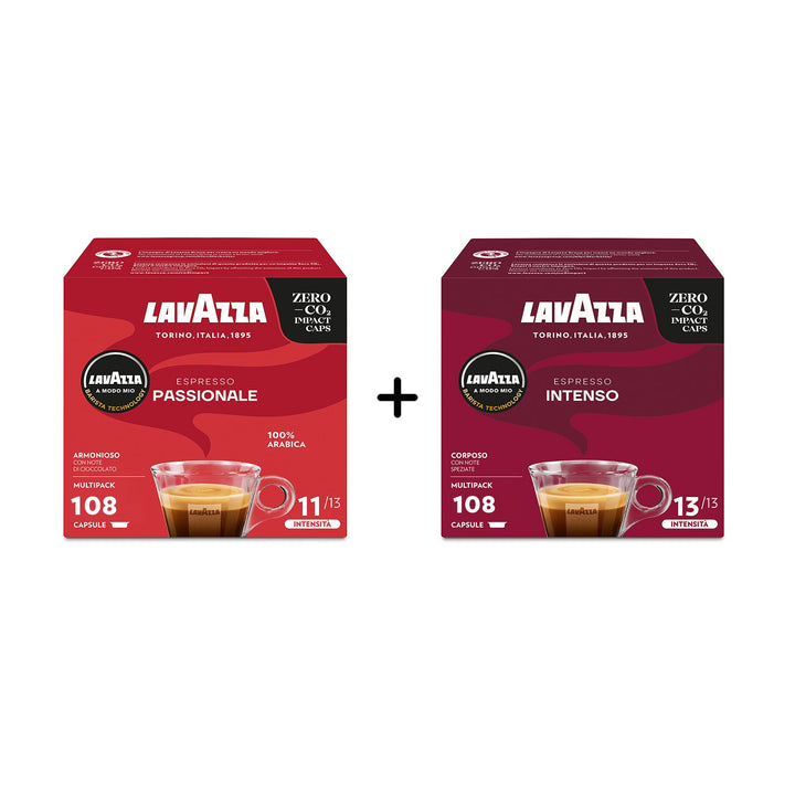 Set 216 capsule Lavazza A Modo Mio Passionale + Intenso