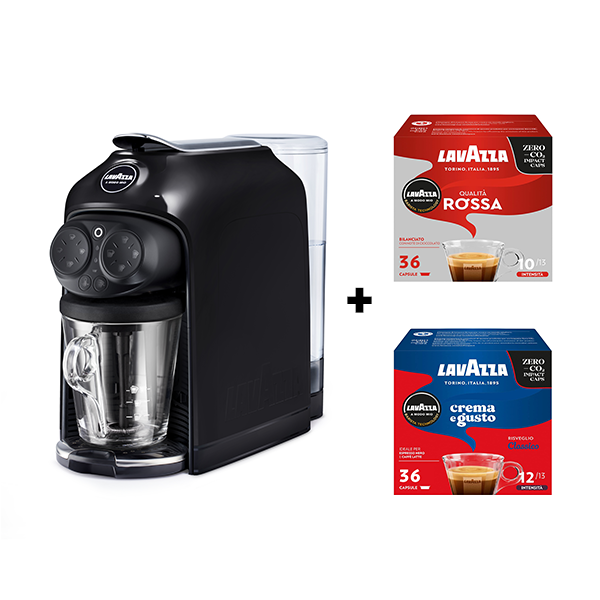 Lavazza A Modo Deséa - Macchina da caffè per Capsule Lavazza A Modo Mio + kit con 72 Capsule