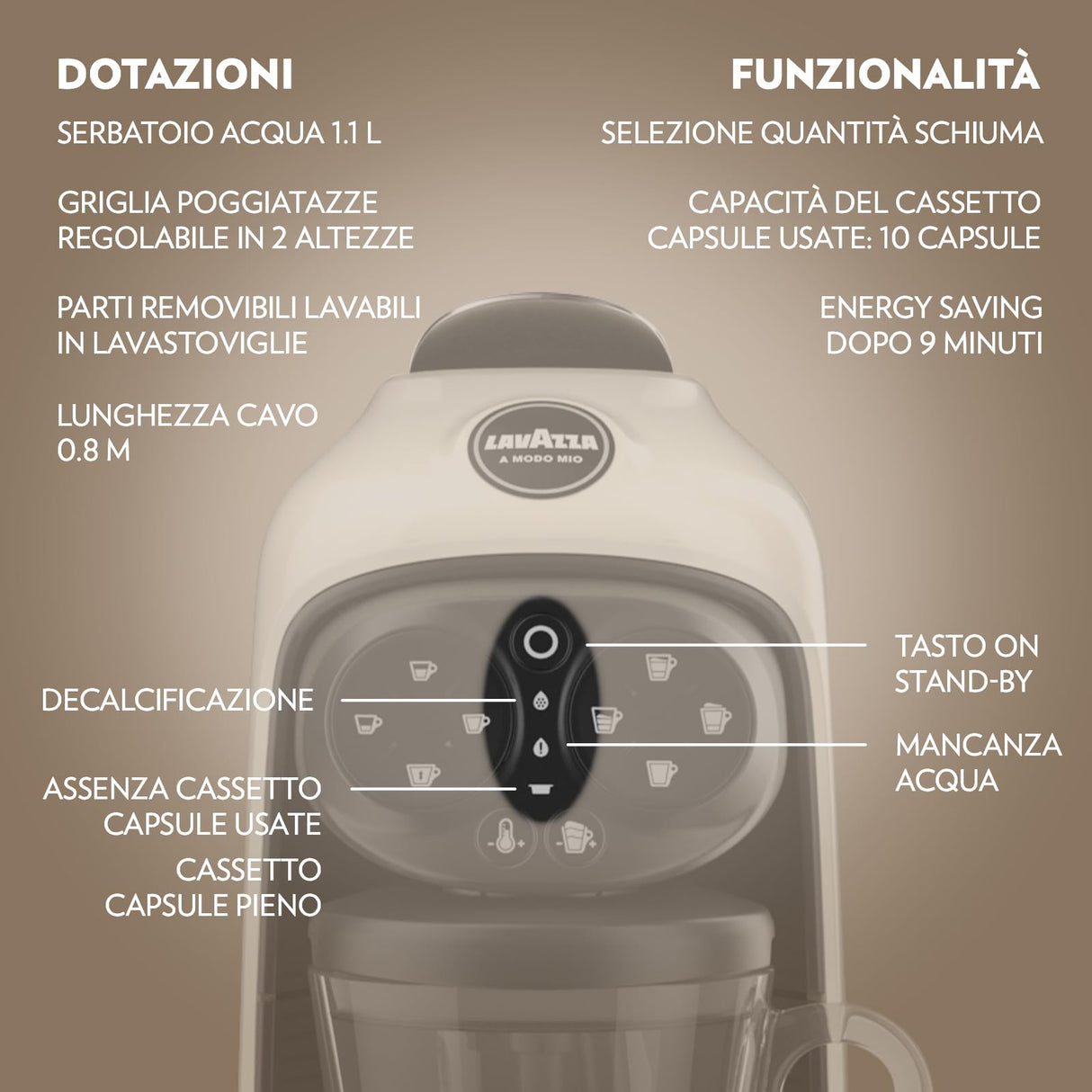 Lavazza A Modo Deséa - Macchina da caffè per Capsule Lavazza A Modo Mio + kit con 72 Capsule